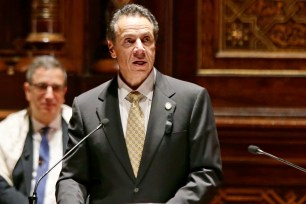 Andrew Cuomo speaks during a prayer vigil for the victims of the Tree of Life Synagogue shooting.