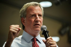 Bill de Blasio speaks at an event promoting his charter revision commission's proposals.