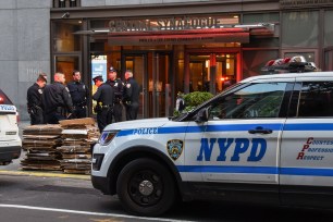 Police at the scene of Central Synagogue where a man was stabbed while waiting in line at the soup kitchen.