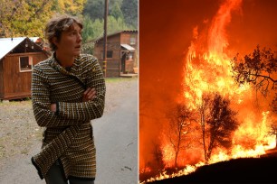 Betsy Ann Cowley (left) and the wildfire (right)