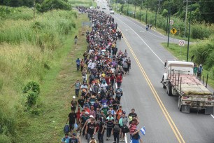Salvadorean migrants heading in a caravan to the United States