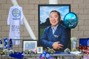 A tribute to Leicester City's owner Vichai Srivaddhanaprabha outside the club's stadium following his death in a helicopter crash.