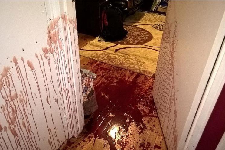 Blood covering the floor and walls of Karla Barba and Franklin Larrea’s Jackson Heights apartment.