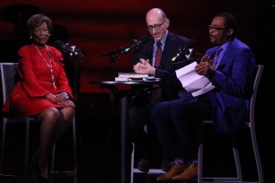 Former National President of the NAACP Dr. Hazel Dukes (left) and Dr. Aldon Morris (right) at the Apollo Theater