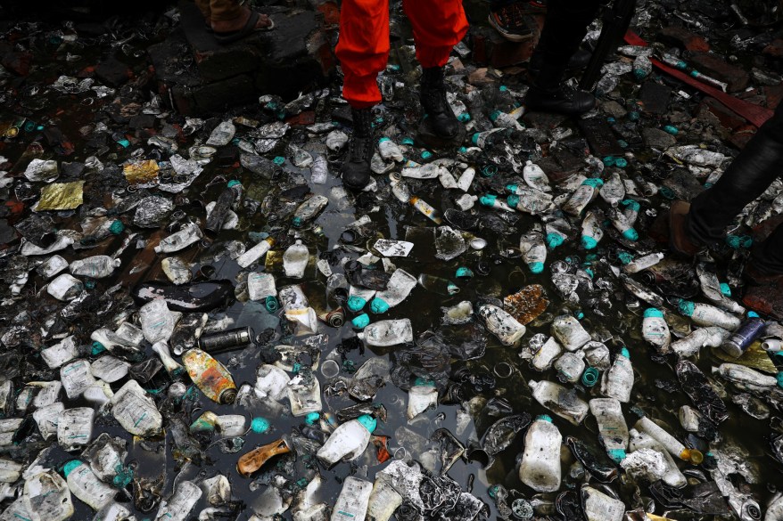 Cosmetic containers are seen outside the warehouse at Chawkbazar in Dhaka, Bangladesh, February 21, 2019.