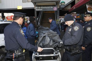 The scene of a gang-related shooting on a Queens subway platform earlier in February.