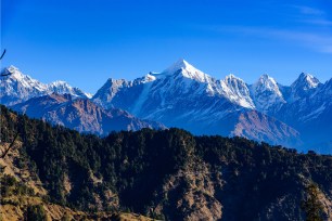 A view of the Himalayas from afar.