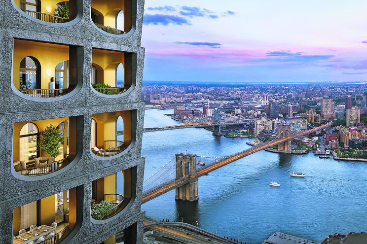 Downtown Manhattan’s 130 William Street was designed with loggia facades — aracade-like breezeways evocative of ancient Rome.