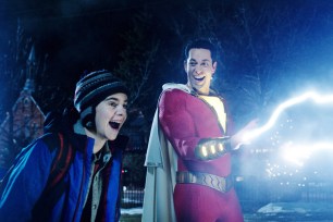 SHAZAM!, from left: Zachary Levi (as Shazam), Jack Dylan Grazer, 2019. © Warner Brothers / Courtesy Everett Collection