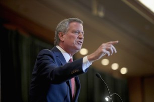 Mayor Bill De Blasio speaks at the Rainbow PUSH Coalition Annual International Convention on July 1, 2019 in Chicago.