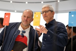 Departing Apple chief design officer Jony Ive and CEO Tim Cook