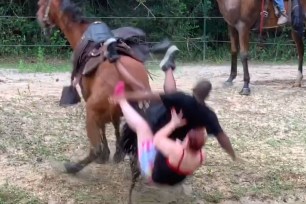 Horse Throws Couple Into Water