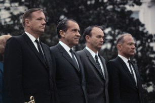 Richard Nixon with, from left, Neil Armstrong, Michael Collins and Buzz Aldrin