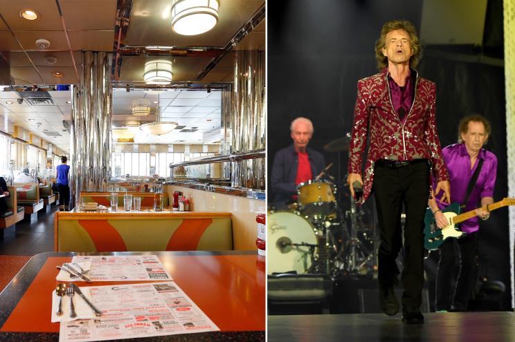 Interior of the Tick Tock Diner in Clifton, N.J. Mick Jagger performs onstage during The Rolling Stones "NO FILTER" tour on August 01, 2019 in East Rutherford, New Jersey.