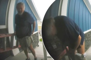 Poor guy's pants falling down caught by porch cam