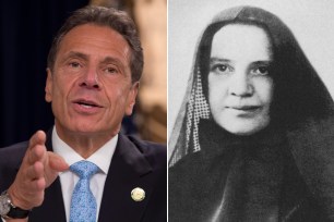 Andrew Cuomo (left) and Saint Frances Cabrini