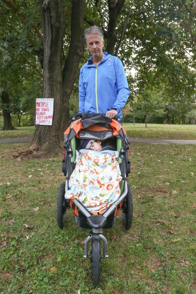 Matt Corcoran, 58 , took his son Tai, 3 out to the Isham Park, in Inwood where little Tai was stung by a swarm of wasps.