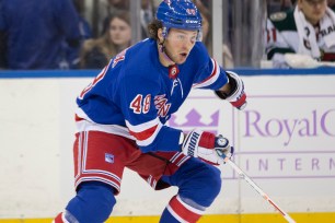 Brenden Lemieux casued a too-many-men-on-the-ice penalty during the Rangers' 3-2 win over the Hurricanes on Wednesday night.