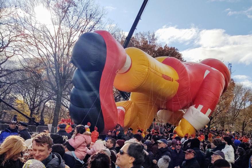 The Ronald McDonald balloon takes a knee during the Macy's Thanksgiving Day Parade.