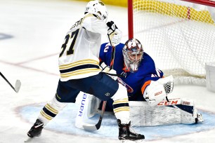 Semyon Varlamov makes one of his 27 saves in the Islanders' 1-0 win over the Sabres on Saturday night.