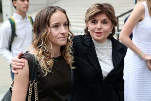 Gloria Allred, representing alleged victims of Jeffrey Epstein, arrives with Teala Davies