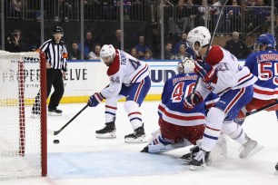 Nate Thompson (44) scores the game-winning goal in the Rangers' 2-1 loss to the Canadiens on Friday night.