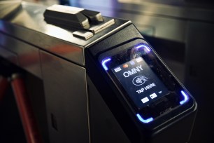 The new OMNY fare readers installed at the 14th Street-Union Square subway station.