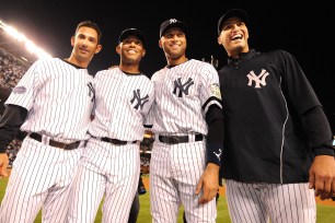 Left to right: Jorge Posada, Mariano Rivera, Derek Jeter and Andy Pettitte