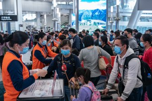 Travellers at West Kowloon Station in Hong Kong, China