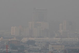 A thick layer of smog covers central Bangkok, Thailand