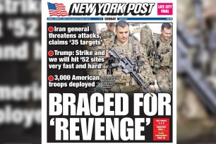 The cover of the New York Post featuring a photo of Command Sgt. Maj. Bryan Otero during his deployment