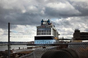 The cruise ship Anthem of the Seas is docked at the Cape Liberty Cruise Port in Bayonne, New Jersey as passengers were screened for coronavirus