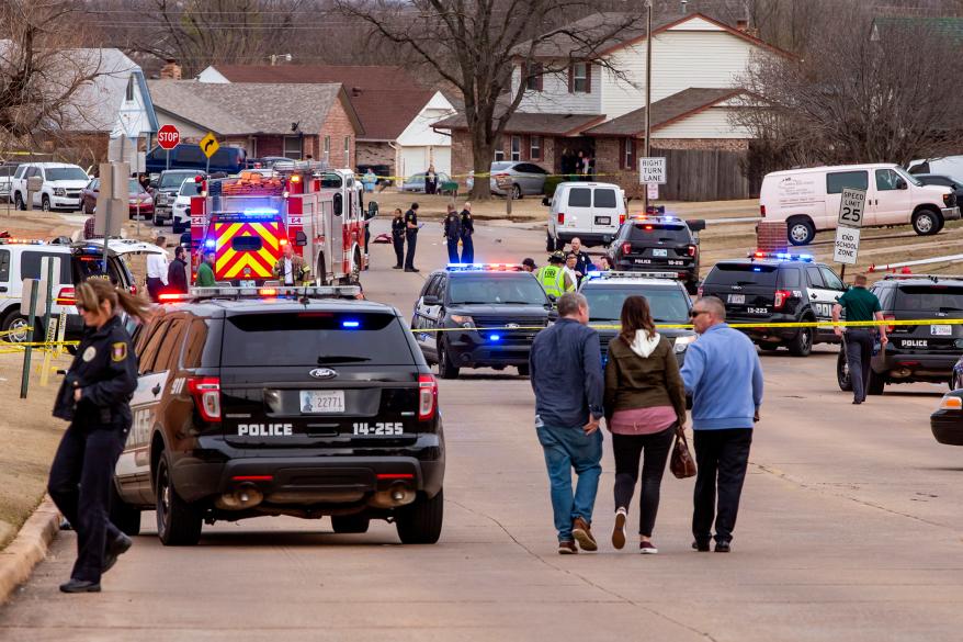 Emergency crews at the scene of the hit-and-run in Moore, Oklahoma
