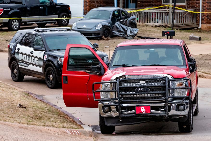 A red truck hit several Moore High School students, killing 2, in Moore, Oklahoma.