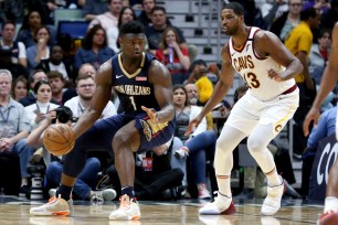 Zion Williamson looks to make a move on Tristan Thompson during the Pelicans' 116-104 win over the Cavaliers.