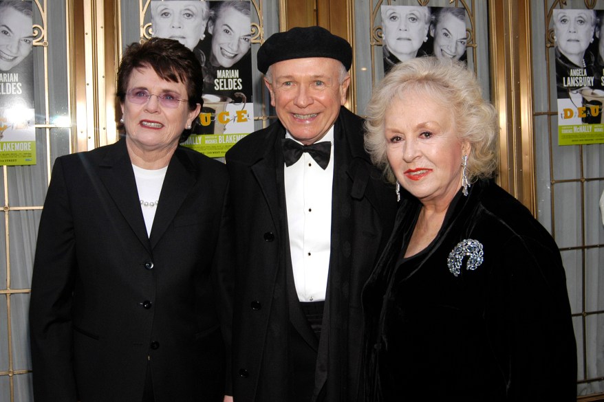 illie Jean King, Terrence McNally and Doris Roberts attend DEUCE Opening Night Performance at The Music Box Theatre & Sardi's on May 6, 2007 in New York City. (Photo by PAUL PORTER/Patrick McMullan via Getty Images)