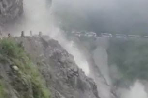 Boulders rained down from the side of a mountain in Ramban, India.