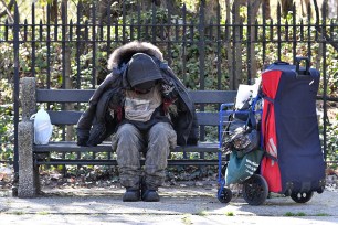 A homeless person in Prospect Park, Brooklyn.