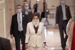 Nancy Pelosi (D-CA) arrives at the U.S. Capitol today.