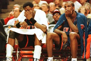 Patrick Ewing (left) and Charles Oakley