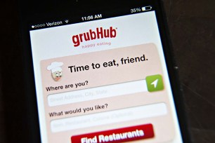 Smartphone with Grubhub app