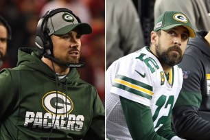 Green Bay Packers head coach Matt LaFleur and quarterback Aaron Rodgers