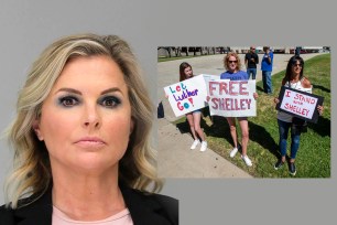 Protesters demand the release of Texas salon owner Shelley Luther (left), who was jailed for defying a stay-at-home order by opening her shop.