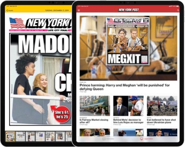 Simulated image of the New York Post app on an iPad