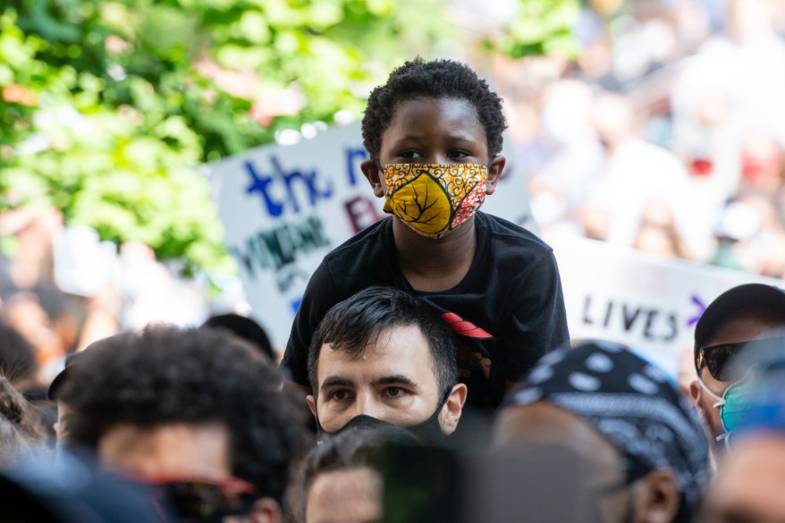 Protesters marching from 110th Street and Central Park West to Washington Square Park on June 5, 2020.