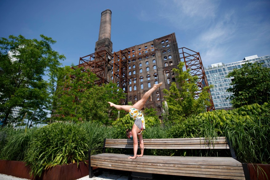 Samantha Sweet from Williamsburg poses for a photo at Domino Park in Brooklyn on June 10, 2020.