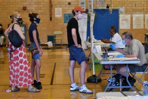 Voters turn out to vote at the election site in Park Slope, Brooklyn.