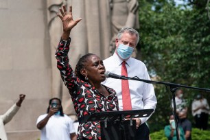 Chirlane McCray speaks during memorial service for George Floyd in Brooklyn.