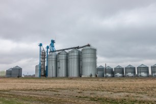 Grain silos on a farm.