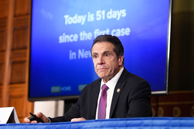 Gov. Andrew Cuomo speaks at a news conference on April 20.